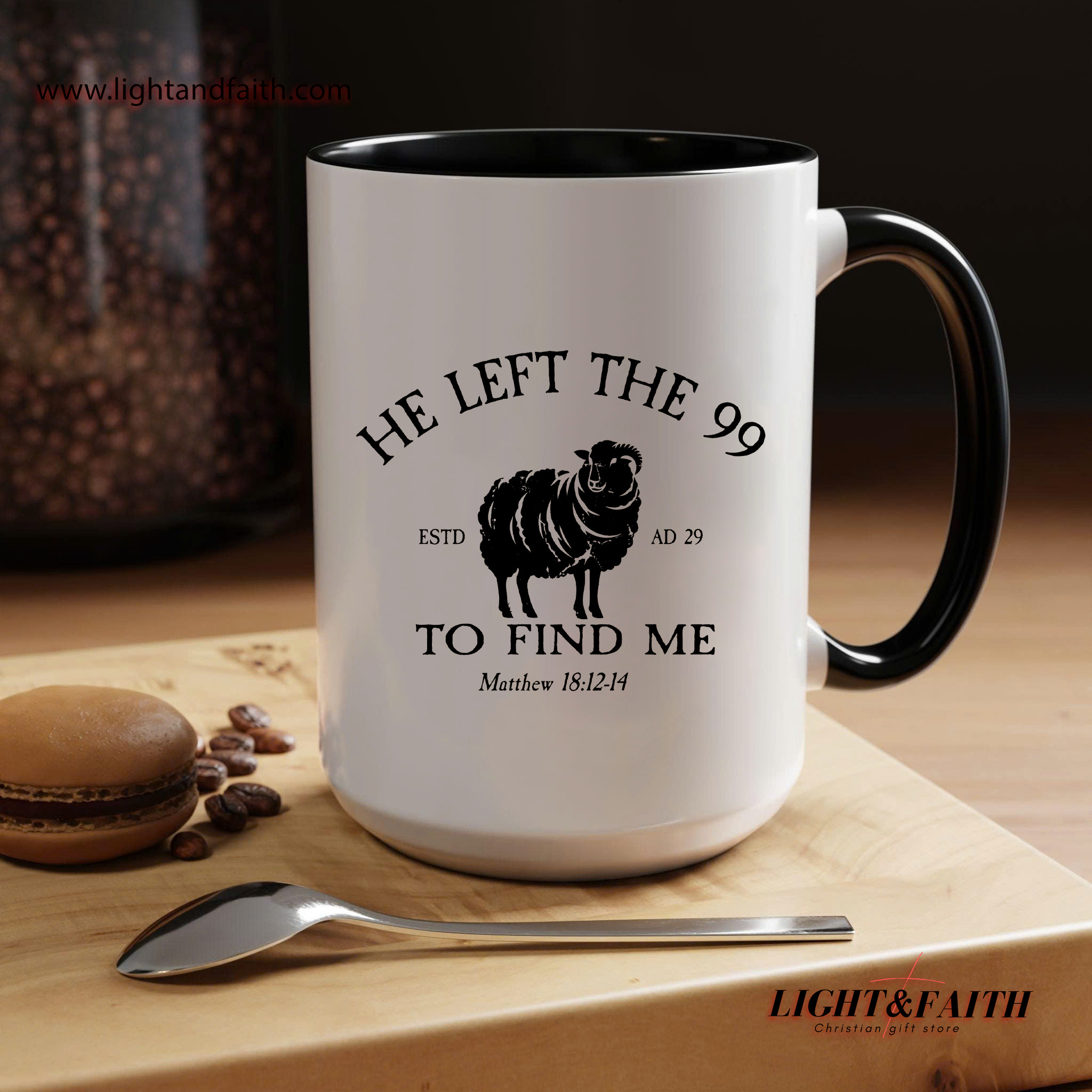 He Left the 99 Mug – Matthew 18:12 Bible Verse Mug, Lost Sheep Christian Coffee Cup MULAF25